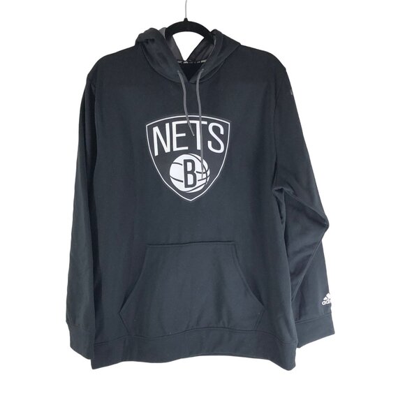 Adidas Mens Brooklyn Nets NBA Pullover Hoodie Black Size L - Picture 1 of 6